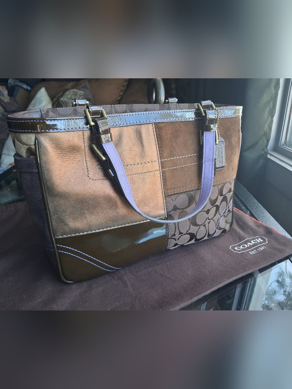 Vintage Coach Patchwork Tote With Lilac